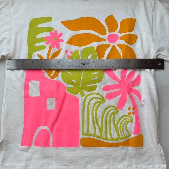 Zara White Tee with Pink, Orange, and Green Graphics - Picture 4 of 4